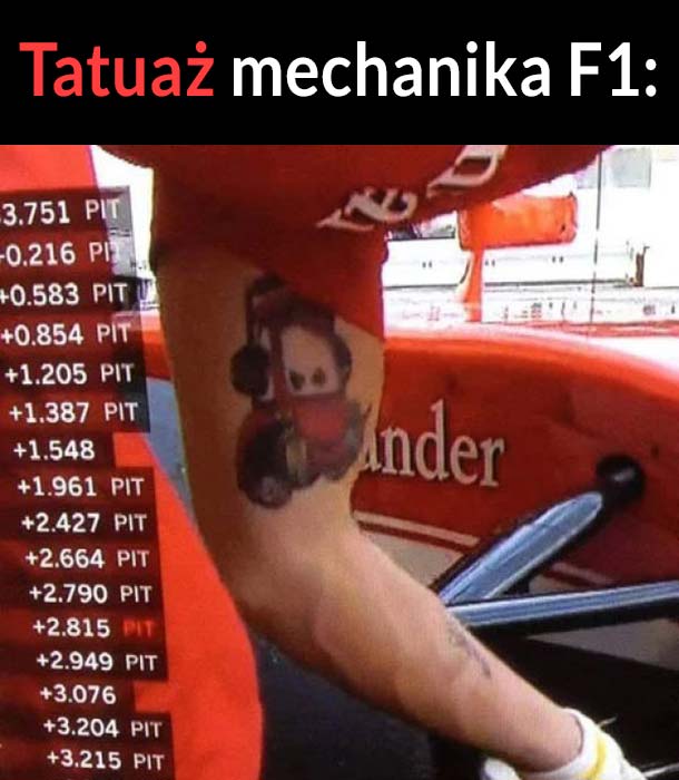 Tatuaż mechanika F1