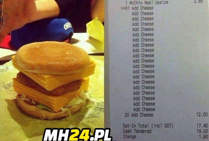 Koleś zamówił burgera z 20 porcjami sera xD